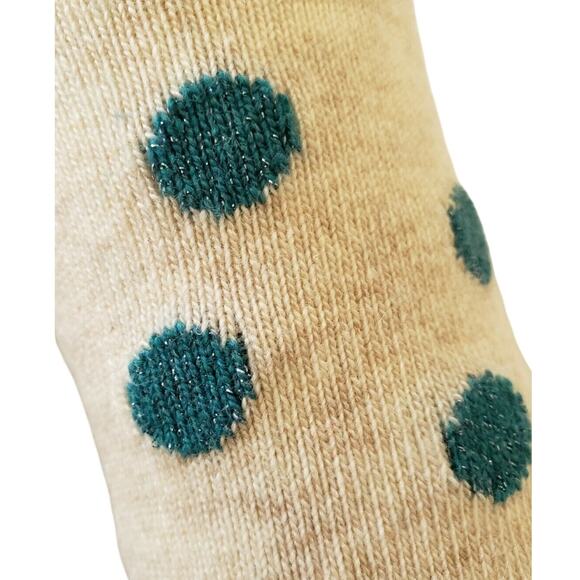 New Garnet Hill Dot Socks 9-11 Cashmere Blend Oatmeal Teal Warm Crew Holiday - Picture 5 of 5